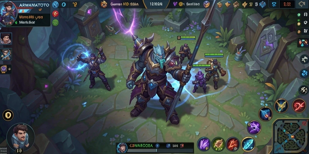 Screenshot ARWANATOTO menampilkan aksi seru di arena MOBA.