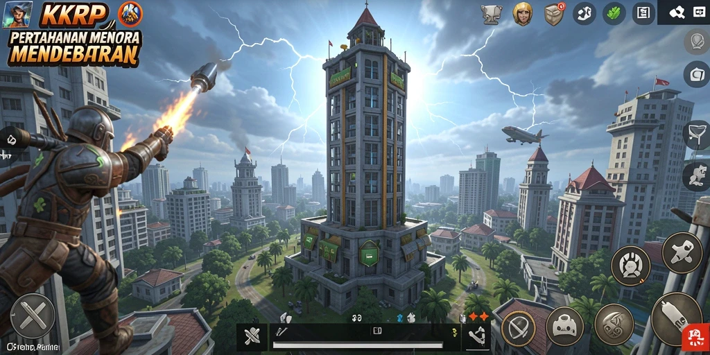 Screenshot utama KKRP menampilkan gameplay menara pertahanan yang seru.
