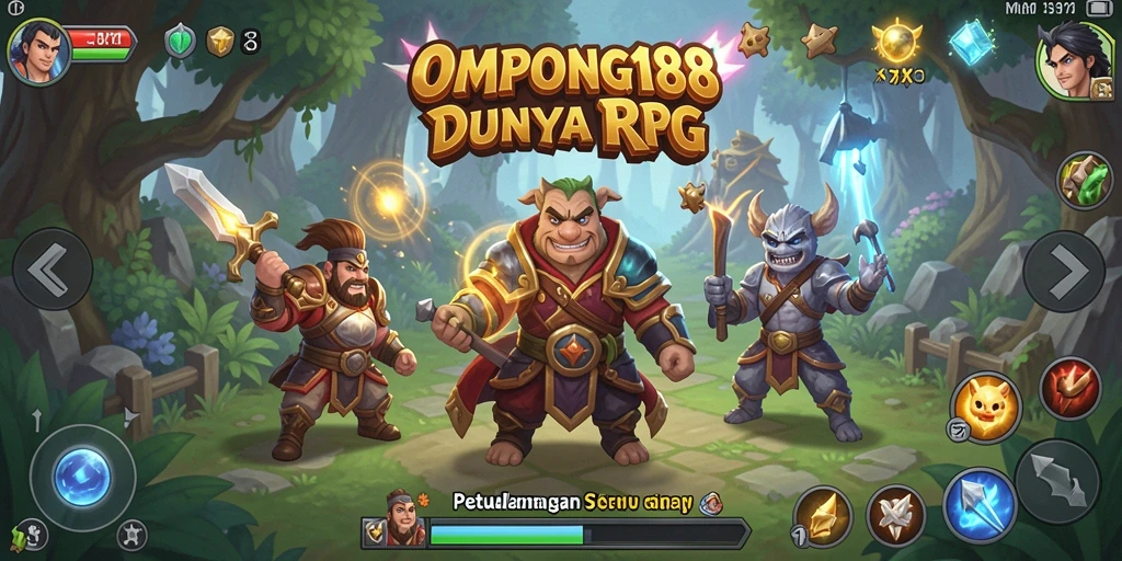 Screenshot gameplay RPG OMPONG188 yang menampilkan pertempuran seru.