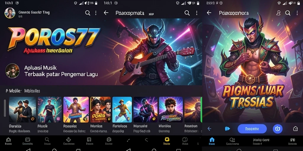 Screenshot POROS77 menampilkan antarmuka aplikasi musik yang menarik.