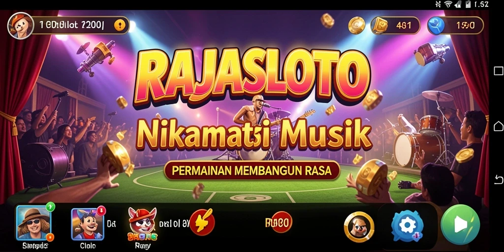 Tampilan gameplay seru RAJASLOTO dengan suasana musik yang menawan.
