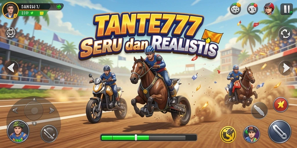 Tangkapan layar gameplay TANTE777 menampilkan balapan yang mendebarkan dan mobil yang hebat.