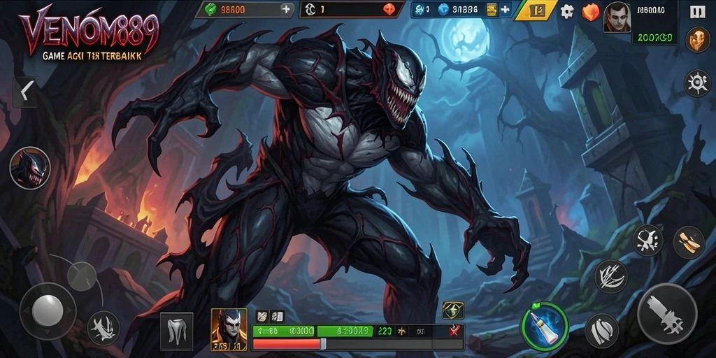 Tampilan seru dari gameplay aksion VENOM889 dengan pertarungan intens.